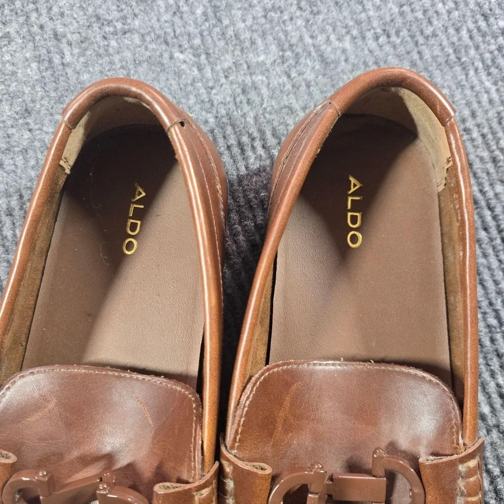 Aldo Shoes Mens Size 11 Brown Leather Bit Loafers Slip On Comfort Square Toe